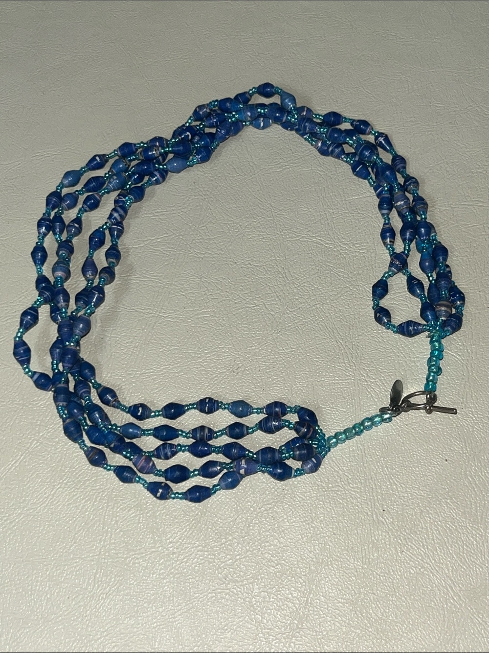 Multi-Strand Blue Beaded shell Necklace with Toggle Clasp